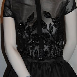 Armani Black Tie Sheer Beeded Top and Silk Skirt
